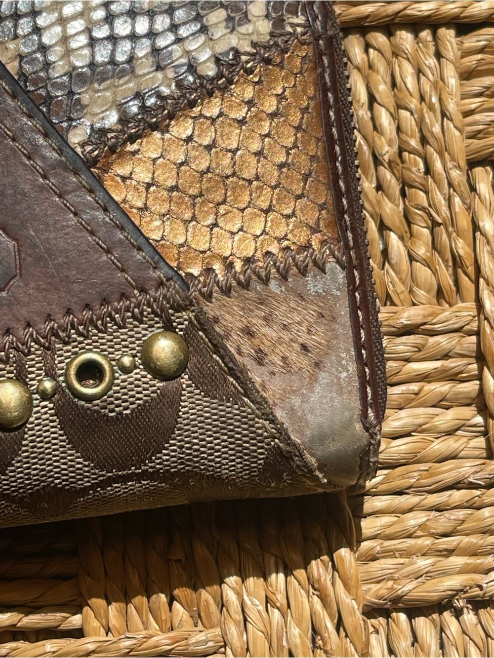 Vintage Y2K Coach Patchwork Wallet with Brass Hardwear - Picture 8 of 10